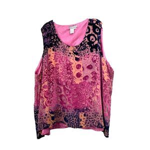 Ulla Popken Inspiration‎ burnt velvet silk sleeveless tank top blouse Size 28/30